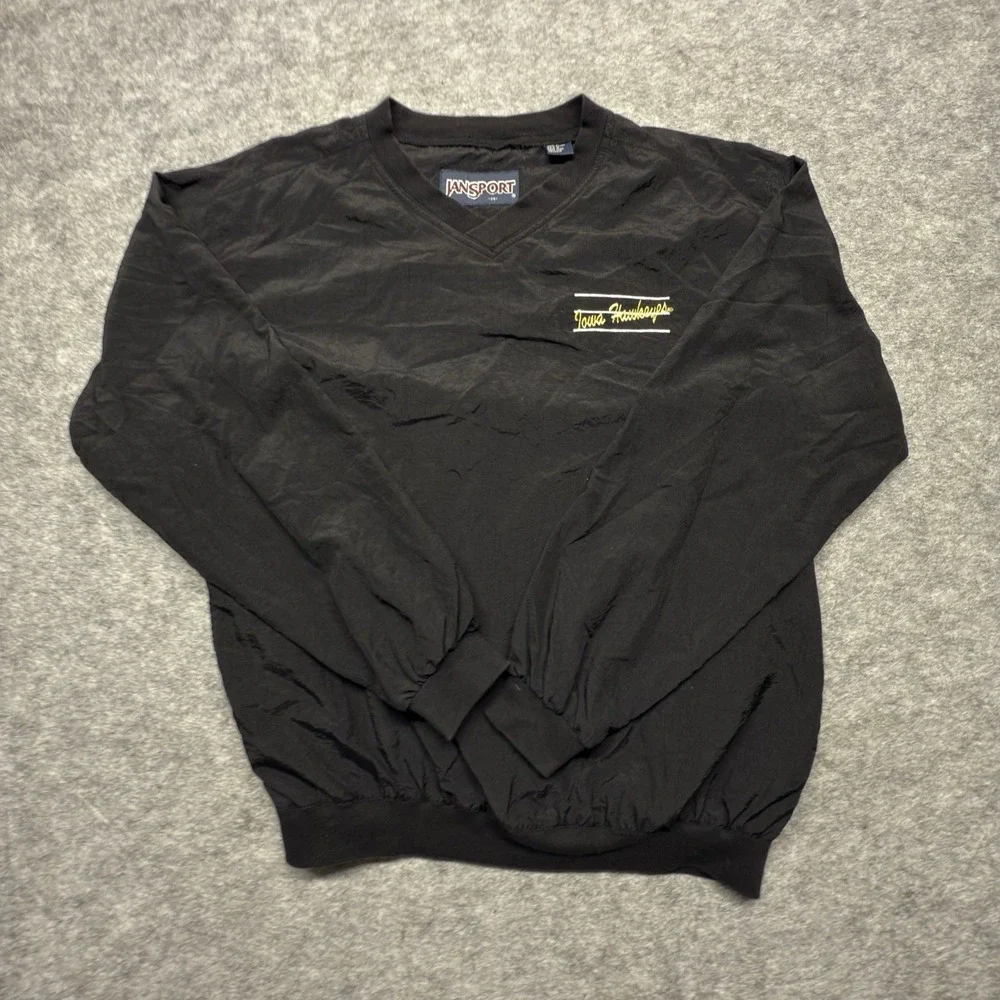 Jansport Windbreaker Pullover Men M Black Solid Nylon Iowa Hawkeyes V-Neck